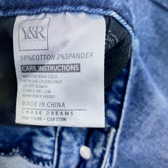 Y&R Men’s Blue Distressed Ribbed Knee Patched Jeans Size 34/32 New - Picture 6 of 11